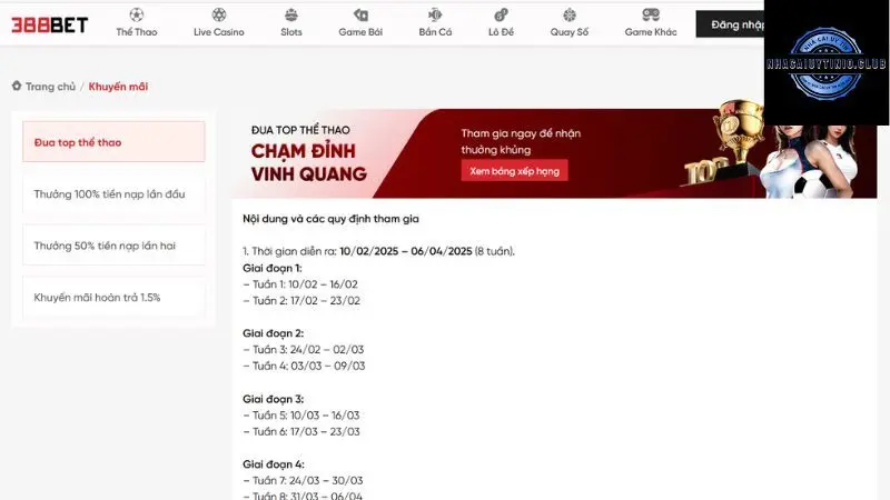 Khuyến mãi 388bet Đua Top Thể Thao