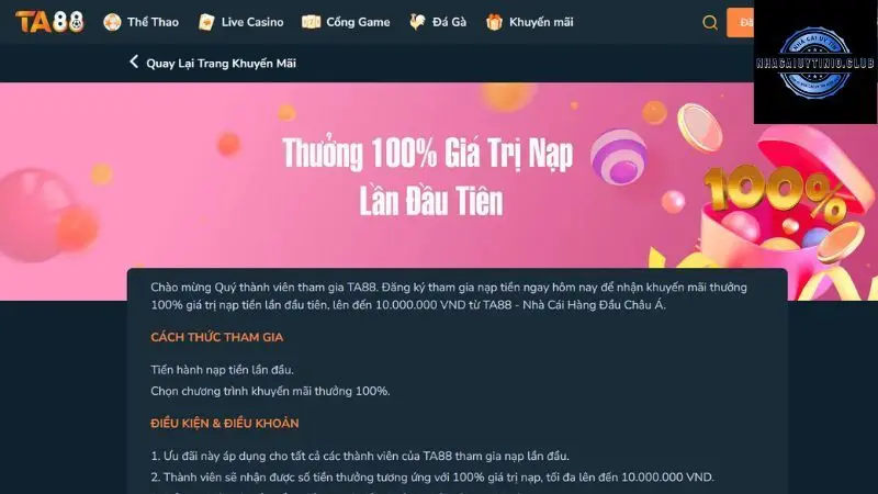 Khuyến mãi Ta88 dành cho thành viên mới