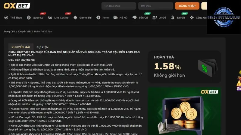Sức hút từ chính sách hoàn trả của khuyến mãi Oxbet