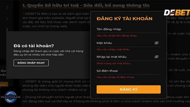 Các vấn đề thường gặp khi đăng ký Debet